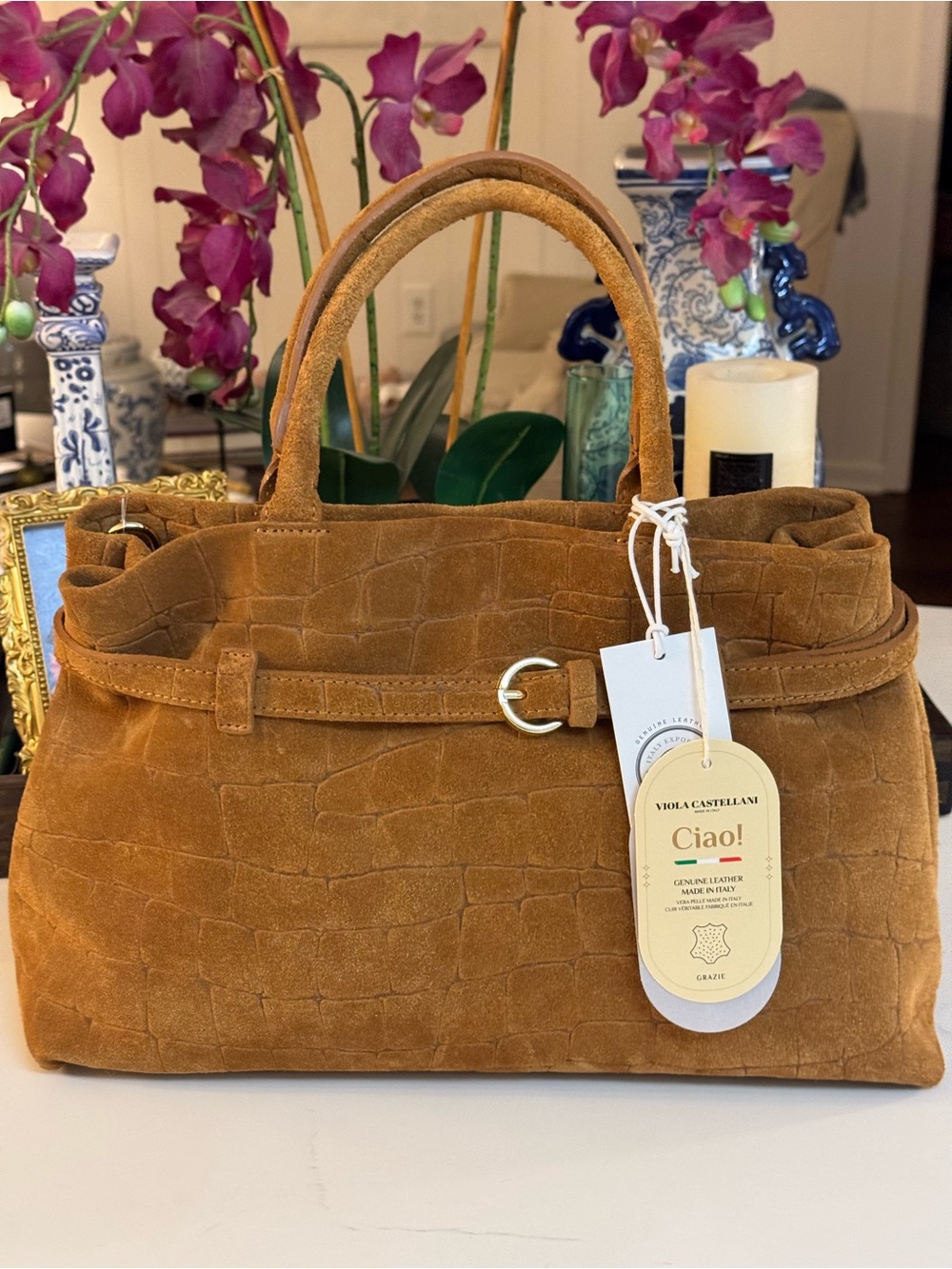 🤎 NWT VIOLA CASTEllANI CIAO CAMEL SUEDE SATCHEL! 🤎🤎